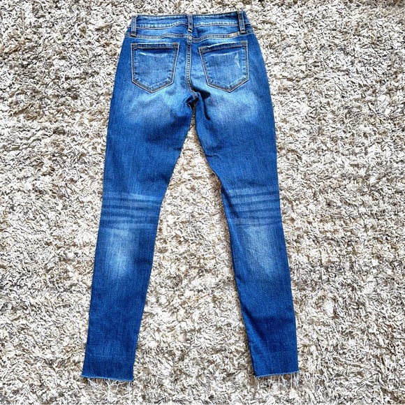 KanCan Women’s 3/25 Distressed Blue Denim Skinny Jeans Raw Hem Low Rise Stretch - Picture 4 of 8